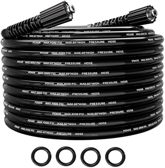 Pressure Washer Hose 25FT, 1/4'' ID M22 No Kink Replacement Hose | 4000PSI Non Marking No Bursting Power Washing Lightweight Extension Hose with O-Rings No Leak for Car Garden Yard Cleaning