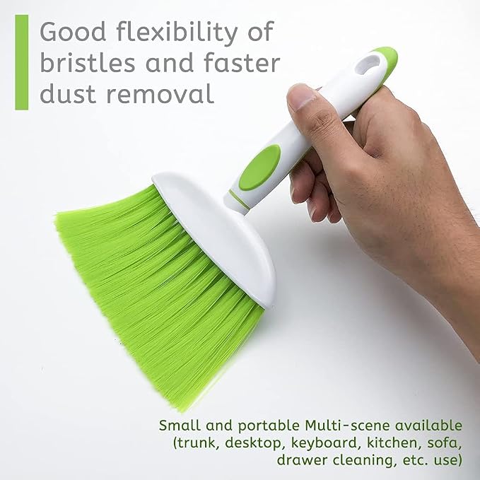 Broom Dustpan Brush Small Dust pan: Small Broom and Dustpan Set Mini Dust pan and Brush Set for Desk, Home, Camping Tent (Light Green)