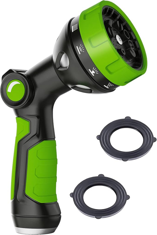 Hose Sprayer Nozzle Heavy Duty - 10 Spray Patterns Garden Hose Nozzle with Adjustable Flow Control for Watering Plants, Washing Cars,Washing Pets, Thumb Control (Green)