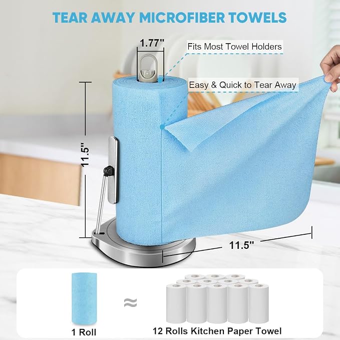 AIDEA Microfiber Cleaning Cloth Roll-75PK, Shop Rags Blue 11.5"×11.5" | Reusable Paper Towels Tear Away Cloth, Microfiber Towels, Lint Free Rags for House, Mechanic, Workshops