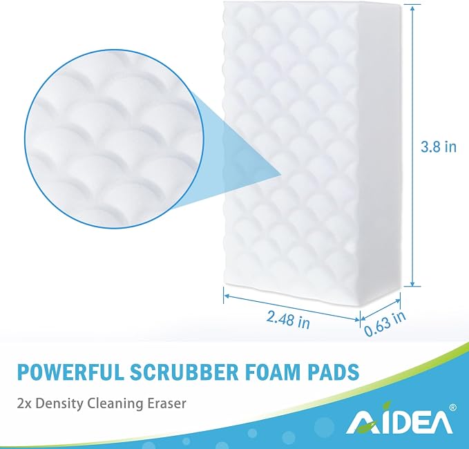 AIDEA Magic Sponges Cleaning Eraser, 2X Density Stronger Sponge for Household, Powerful Scrubber Foam Pads, Multi-Surface Cleaning Supplies for Kitchen, Furniture, Bathroom, Sink, Wall, 12 Pads