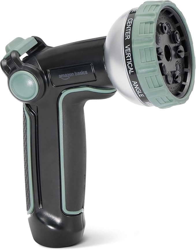 Amazon Basics 10 Spray Patterns Garden Hose Nozzle with Rotating Head, Black