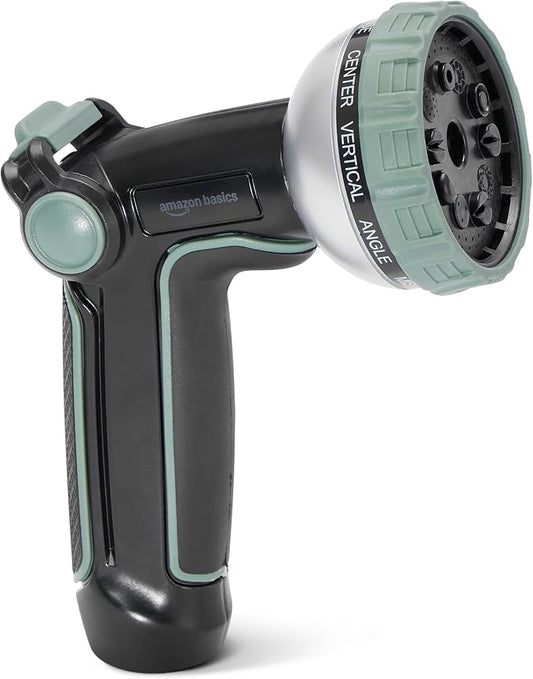 Amazon Basics 10 Spray Patterns Garden Hose Nozzle with Rotating Head, Black