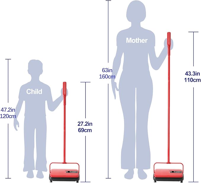 Eyliden Carpet Sweeper, Mini Size, Manual Sweeping, Red | Lightweight, Hand Push - No Noise, Non-Electric, Easy Clener, Only for Carpet and Rug Cleaning
