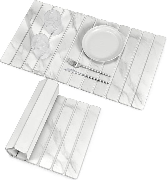 Large Stone Dish Drying Mats for Kitchen Counter, 28"(L)×16"(W) Marble-Pattern, Collapsible Quick Drying Dish Mats, Ultra Absorbent Diatomaceous Earth Mats for Dishes , Match Any Countertop