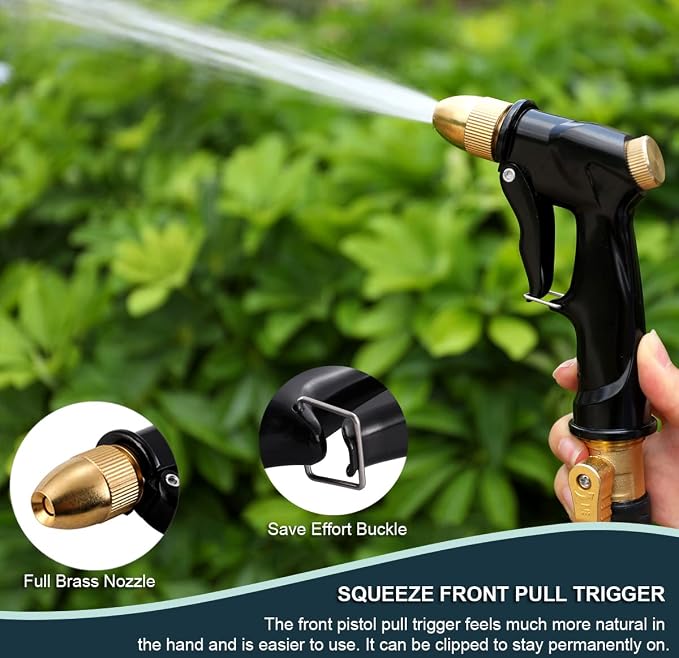 ESOW Garden Hose Nozzle, Heavy Duty Metal with Brass Nozzle, 4 Modes | High pressure pistol grip sprayer for garden, car wash, pet shower. Leak-proof, rustproof metal build. Adjustable water flow