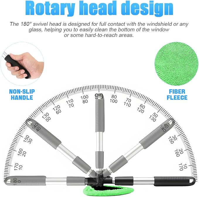 Extendable Car Windshield Cleaning Tool with Microfiber Pads, Pink | reusable glass-wiper design, interior and exterior window use, fits most cars, SUVs, and trucks, automotive cleaning tools