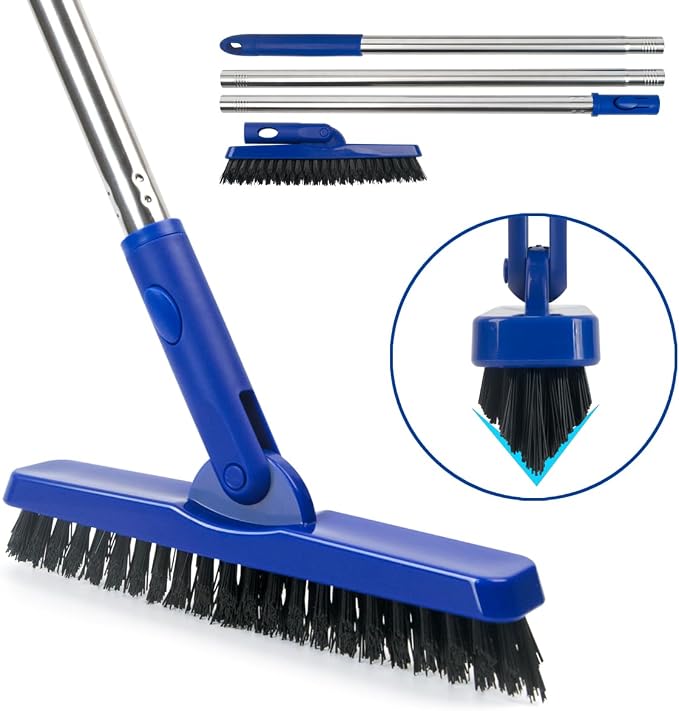 CELOX Grout Brush with Long Handle V-Shape Grout Line Scrubber with Stiff Bristle for Deep Cleaning Tile Grout, Blue