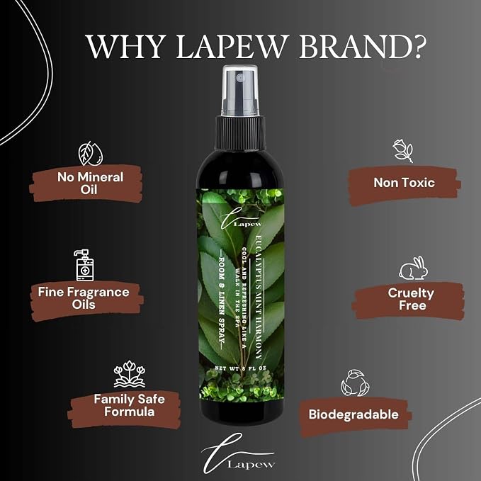 Lapew Room & Linen Spray | Fragrance Mist for Home, Car & Office | Fabric & Air Freshener | Neutralizing Mist | Made in USA | Eucalyptus Mint Harmony