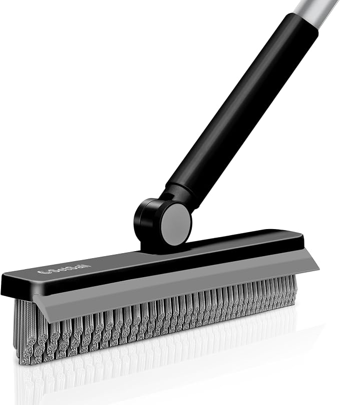 SetSail Grout Cleaner Brush with Long Handle, V-Shaped Floor Brush, Black | Swivel Grout Brush Stiff Bristle Floor Grout Scrubber for Bathroom, Tile Line, Crevice, Kitchen, Wall, Deck, Garage