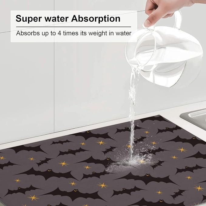 Star Bats Witchy Dish Drying Mat For Kitchen Counter, Super Absorbent Microfiber Dish Drying Pad, Kitchen Gadgets For Easy Clean Multi-Use Large 18"x24"