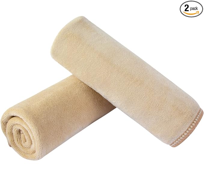 SINLAND Microfiber Facial Cloths Fast Drying Washcloth 12inch x 12inch (2pack, Cream)
