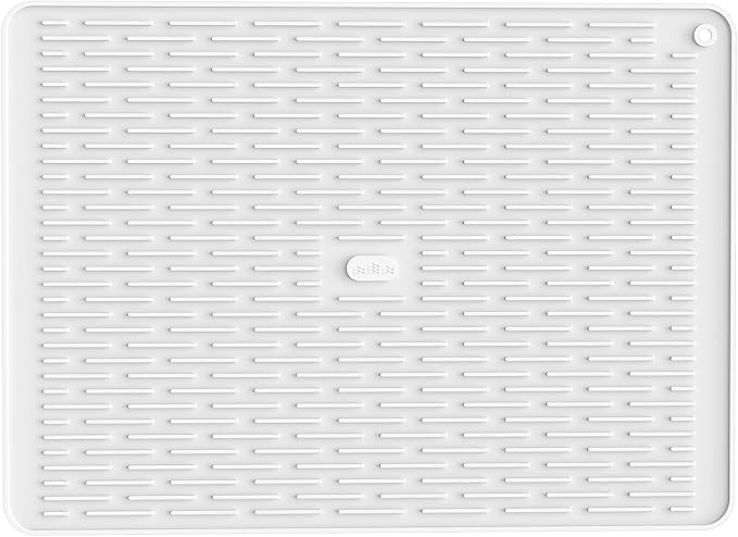 ME.FAN Silicone Dish Drying Mat for Kitchen Counter, Dish Drying Pad for Sink, Refrigerator or Drawer, Countertop Protection Pad XL - 23''×17'' - White