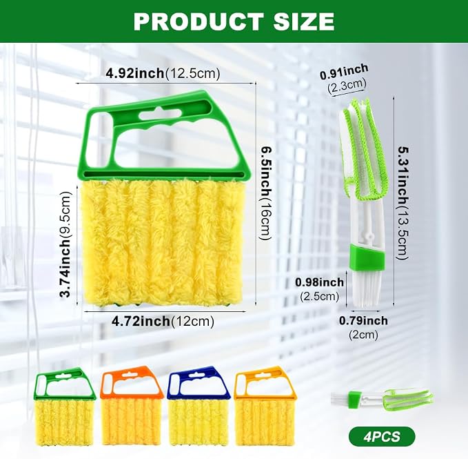 Blind Cleaner Duster Tool Set,4Pcs 7-Finger Microfiber Blind Duster | With 4Pcs 3-Finger Brushes Air Vent Cleaner,Cleaning Tools for Window Shutters & Air Vent,Detachable and Washable ﻿
