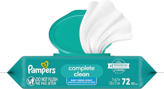 Pampers Baby Wipes, Complete Clean Baby Fresh Scented Wipe, Gently Cleans Head to Toe, 72 Total (1 Flip-Top Packs) (Pack of 8)