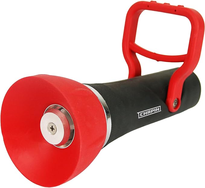 Chapin 4697: Industrial High Flow Firefighter Style Garden Hose Nozzle, Classic Fireman Style Grip Nozzle with Threaded Garden Hose Connection, Adjustable Twist Nozzle, Up to 250 PSI, Red/Black