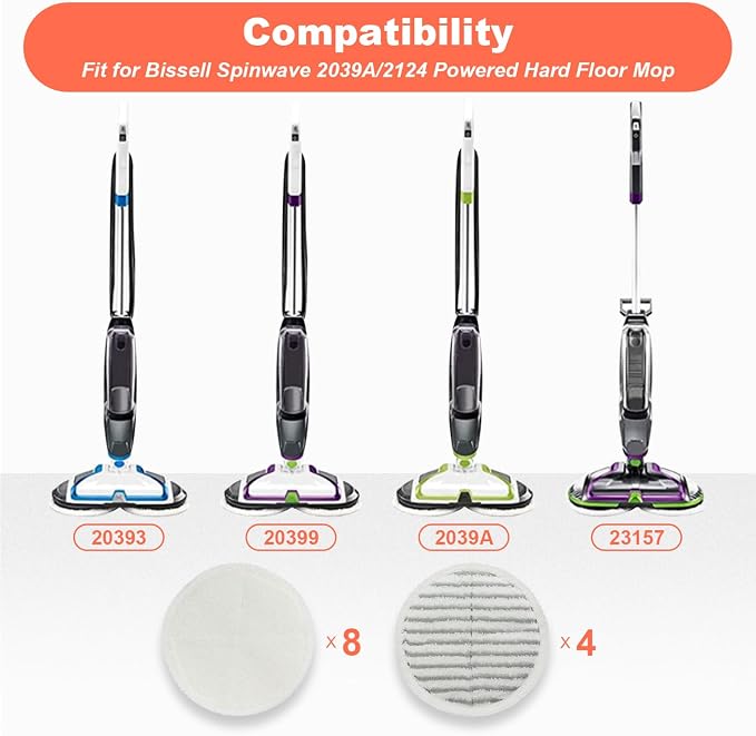 Spin Wave Mop Pads Fit for Bissell Spin Wave 20399 23157 23159 2039A 2124A 20393 2039T 2039W 20391 20395 2307 2315A Soft Scrubby Pads for Hardwood Floor Cleaning Replacement Pads(12Pack)
