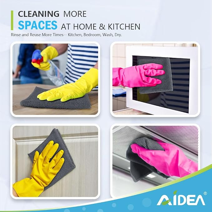 AIDEA Gray Microfiber Cleaning Cloth-12PK, Cleaning Rags 12"x 12" Absorbent | Microfiber Towels for Cars Lint Free, Reusable Microfiber Towels, Kitchen Towel Dusting Cloth, Dish Rags, Bulk Cleaning Towel