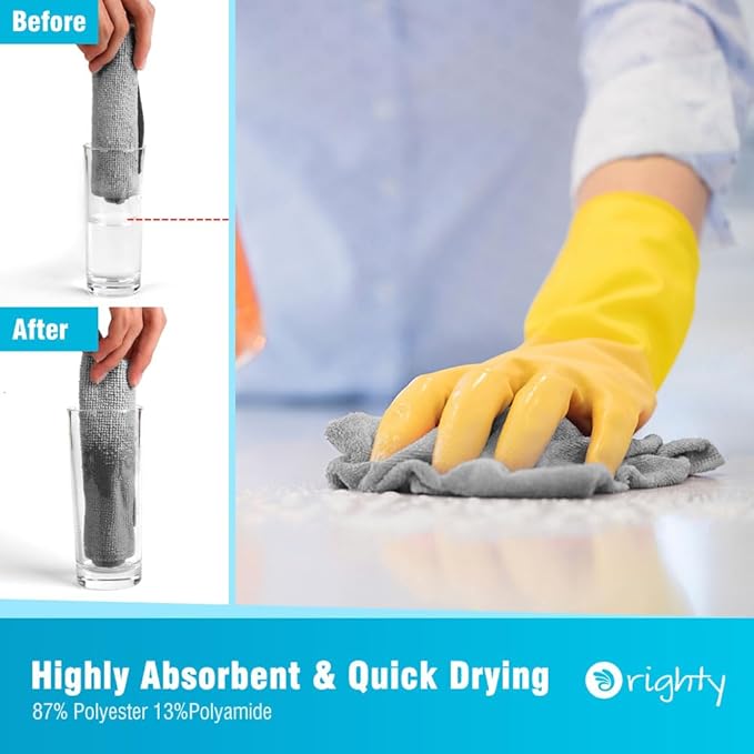 Orighty Microfiber Cleaning Cloth - 24 Pack, Grey Cleaning Rags 12x11 inch | Microfiber Towels for Cars, Highly Absorbent Household Cleaning Supplies, Reusable Lint Free Cloths for House, Kitchen