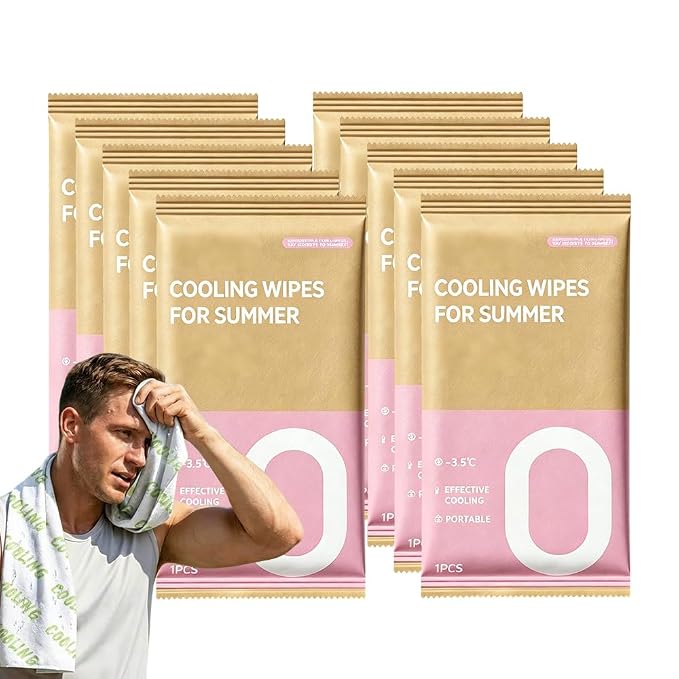 Disposable Cooling Wipes Instant Ice Towel (Pink, 10PCS) | Extra Large Size, Individually Wrapped, Moisture Activated, Hiking & Camping, Gym & Sports