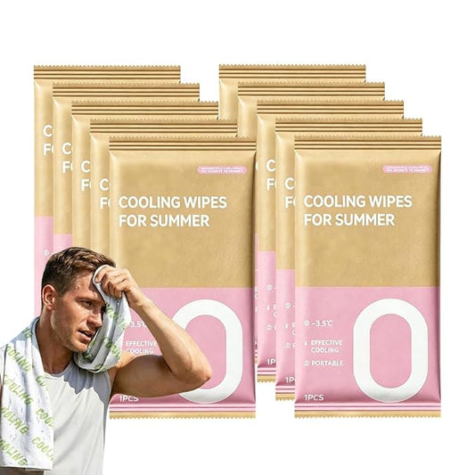 Disposable Cooling Wipes Instant Ice Towel (Pink, 10PCS) | Extra Large Size, Individually Wrapped, Moisture Activated, Hiking & Camping, Gym & Sports