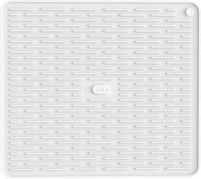 ME.FAN Silicone Dish Drying Mat for Kitchen Counter, Dish Drying Pad for Sink, Refrigerator or Drawer, Countertop Protection Pad L - 18''×16'' - White