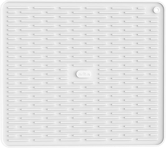 ME.FAN Silicone Dish Drying Mat for Kitchen Counter, Dish Drying Pad for Sink, Refrigerator or Drawer, Countertop Protection Pad L - 18''×16'' - White