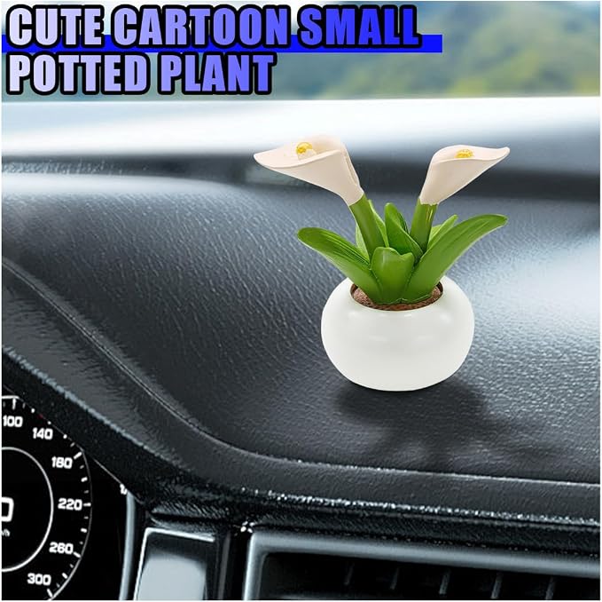 Mini Flower Car Dashboard Decoration - Cute Potted Plant Resin Figurines Car Desk Center Console Decoration - Aesthetic Auto Interior Ornament Accessories Funny Presents for Women (Calla)