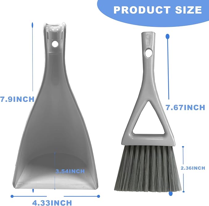 Dust Pan Broom Brush Dustpan -Mini Broom and Dustpan Combo Set, Handheld Sweeper Cleaning for Tables, Keyboards, Guinea Pig Cage, and Cat Litter, etc. (Grey)