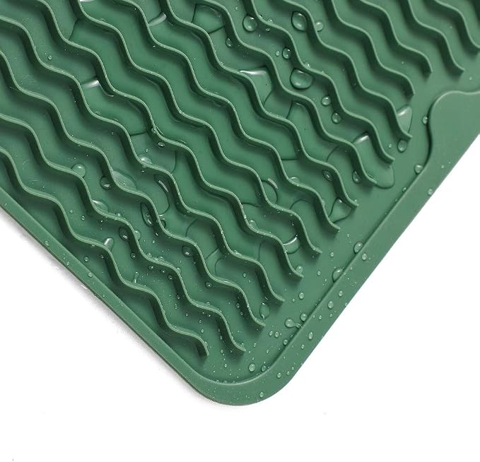 MicoYang Silicone Dish Drying Mat — Quick-Dry Ridges Counter & Sink Pad, Heat-Resistant Trivet to 450°F, Non-Slip & Dishwasher Safe, Roll-Up Storage, 18 Colors & 9 Sizes (Green, 16"×12")