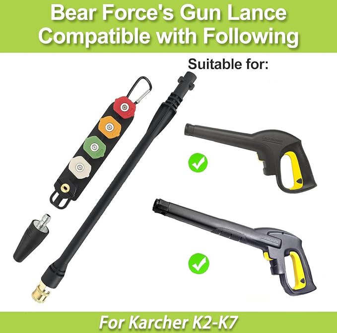 Pressure Washer Replacement Spray Wand with Turbo Nozzleand 5 Spray Tips and Belt Clip Nozzle Holder, Compatible withKar-cher K1, K2, K3, K4, K5, K6, K7 Power Washers