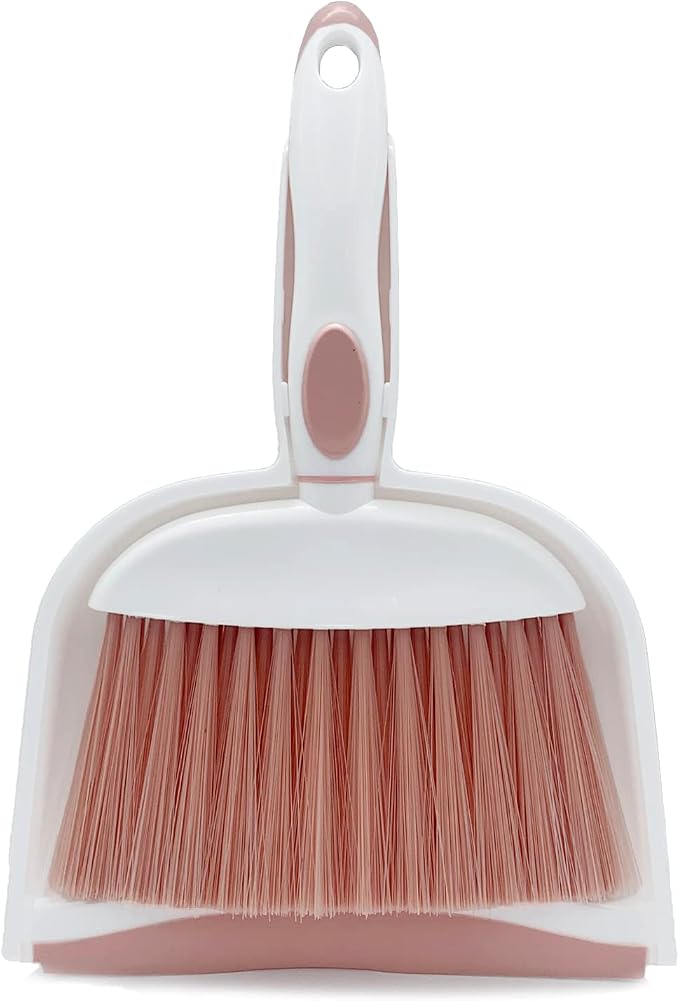 Broom Dustpan Brush Small Dust pan: Small Broom and Dustpan Set Mini Dust pan and Brush Set for Desk, Home, Camping Tent (Pink)