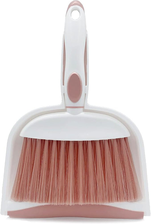 Broom Dustpan Brush Small Dust pan: Small Broom and Dustpan Set Mini Dust pan and Brush Set for Desk, Home, Camping Tent (Pink)