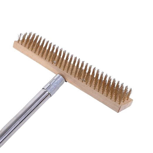 Heavy Duty Stainless Steel Wire Scrub Brush with Long Handle Moss Remover Wire Broom for Patio Deck Garden Garage, Outdoor Floor Scrub Brush (30cm / 11.8in)