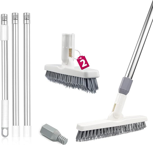 2 Pack Grout Cleaning Brush with Long Handle, Swivel V-Shape Grout Scrub Brush, Extendable Handle for Tile Floors, Bathroom, Shower, Corner