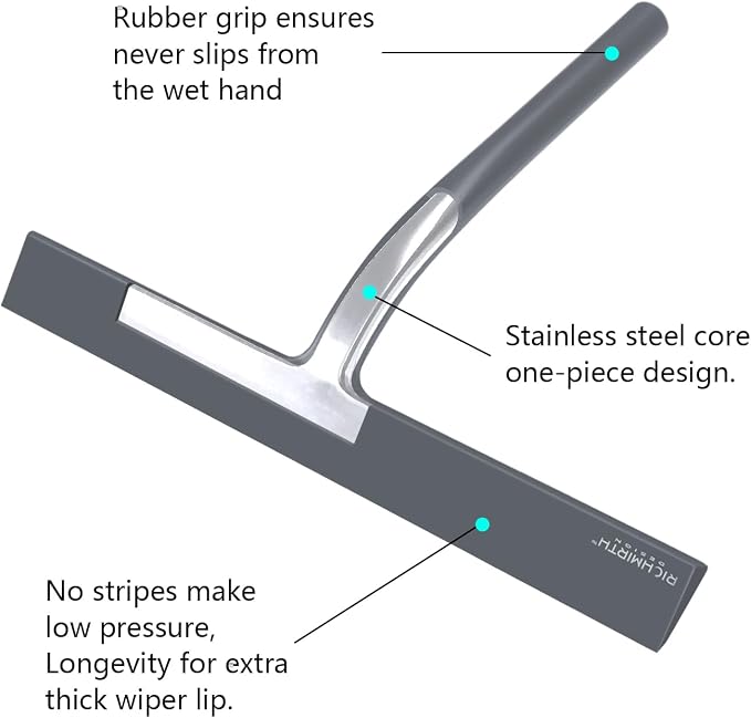 Shower Squeegee for Glass Doors, RICHMIRTH 11" Inch Width Silicone Rubber Blade Squeegee Window Cleaner Tool Squeegee for Shower Glass Doors Bathroom