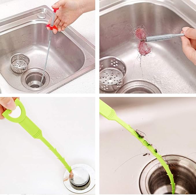 Snake Drain Hair Clog Remover Tool,34 Inch Stainless Steel Claw and 3 Pack 19. 7 Inch Plastic Sink Unclogger Tool, Sink Drain Cleaner for Kitchen, Tub Toilet (3+1)