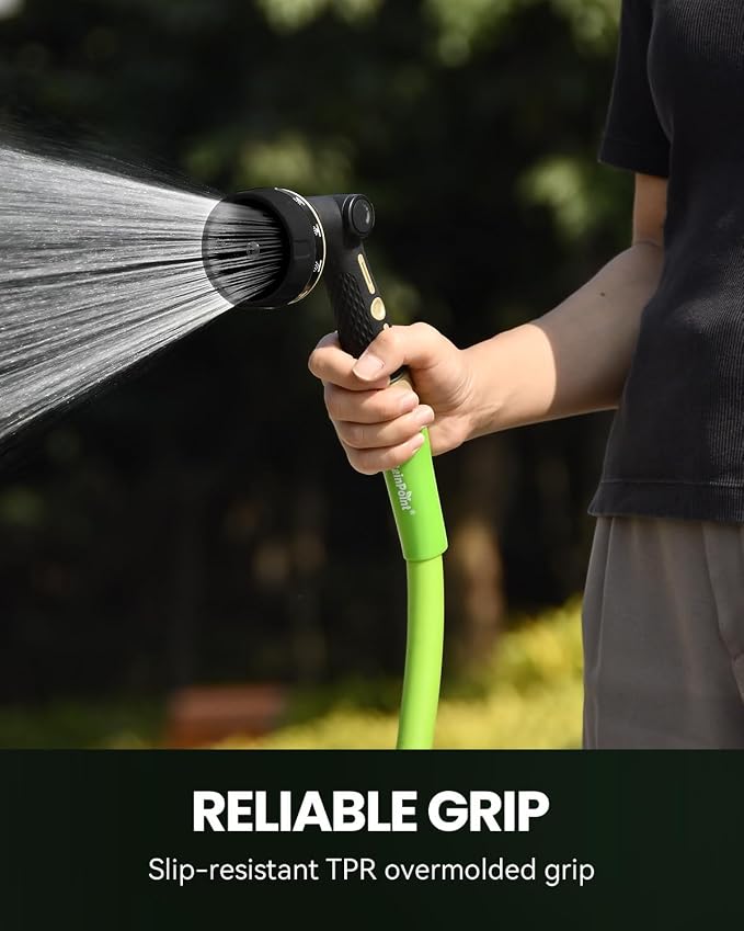 RAINPOINT Garden Hose Nozzle Heavy Duty - 100% Metal Thumb Control Spray Nozzles for Garden Hose High Pressure, 10 Patterns Water Hose Nozzle for Car Wash, Watering Lawn and Pets, Black