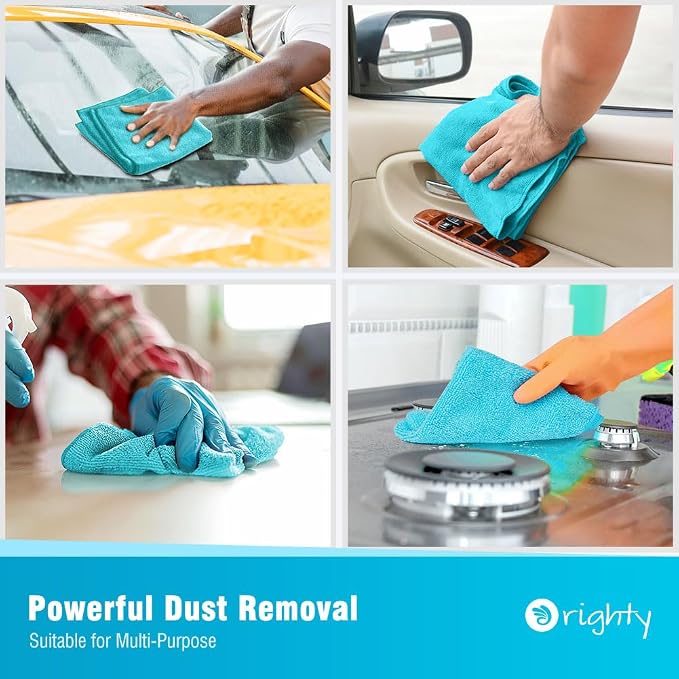 Orighty Microfiber Cleaning Cloth, Cleaning Rags, 12 Pack, 12x11 in, Blue | Microfiber Towels for Cars, Soft Highly Absorbent Rag, Lint Free Cloths for Car Care, House, Kitchen