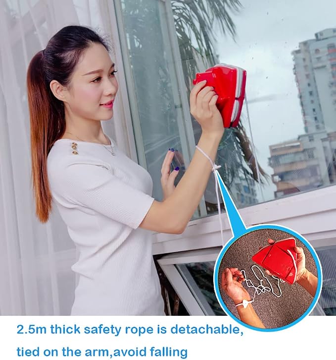 Fcare Outside Magnetic Window Cleaner, Double-Sided Brush Glass Wiper Cleaning Tools, Adjustable Magnetic Glider for High-Rise Double Glazed Thick Windows Thickness 0.3"-1.2" (red)