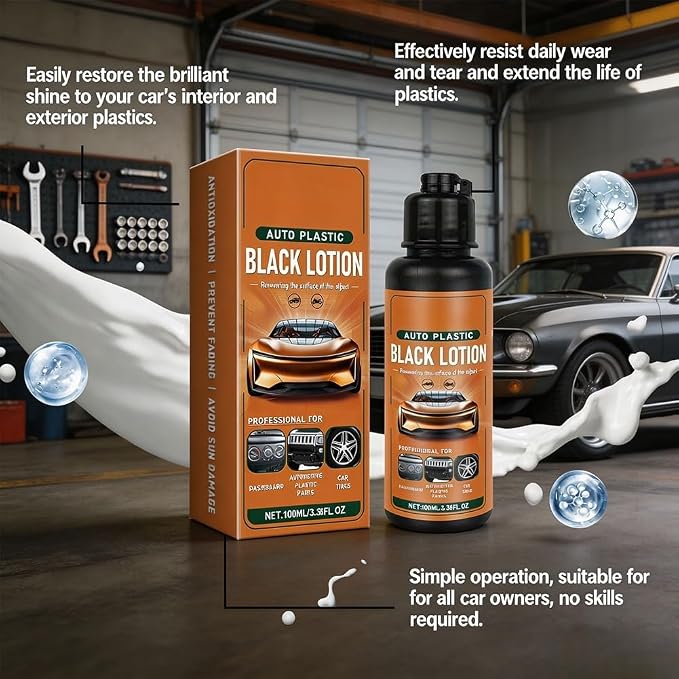 Auto Plastic Black Lotion, 2026 Upgrade Plastic Care for Car Interior, Auto Plastic Black Lotion, Can Restore The Luster of Faded Plastics and Rubbers (1PC)