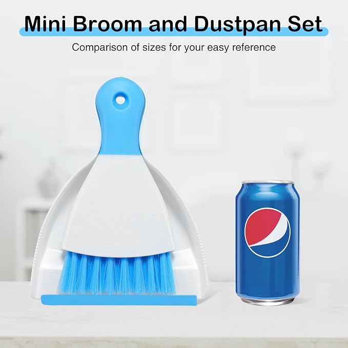 NACENA Mini Dustpan and Brush Set 2 Pack, Small Broom and Dustpan Set Dust Pan and Mini Hand Broom Dustpan and Broom Combo Compact for Home Table Keyboards Sofa Kitchen, Dark & Blue