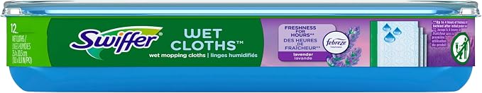 Swiffer Sweep + Mop, Wet Pads Refill, Floor Cleaner for Dirt, Dust, Hair, Cleaning Cloths for Mopping Home, Bathroom, Kitchen, All Purpose Multi-Surface Floor Wipes, Lavender, 12ct