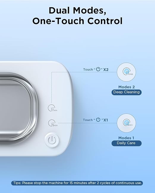 Ultrasonic Jewelry Cleaner Machine: 48KHz Ultra Sonic Cleaner for Jewelry,Eyeglass,Rings,Watch Band,Dentures,with Dual Cleaning Modes,350ML 304 Stainless Steel Tank,Gift for Wife,Mom,Daughter