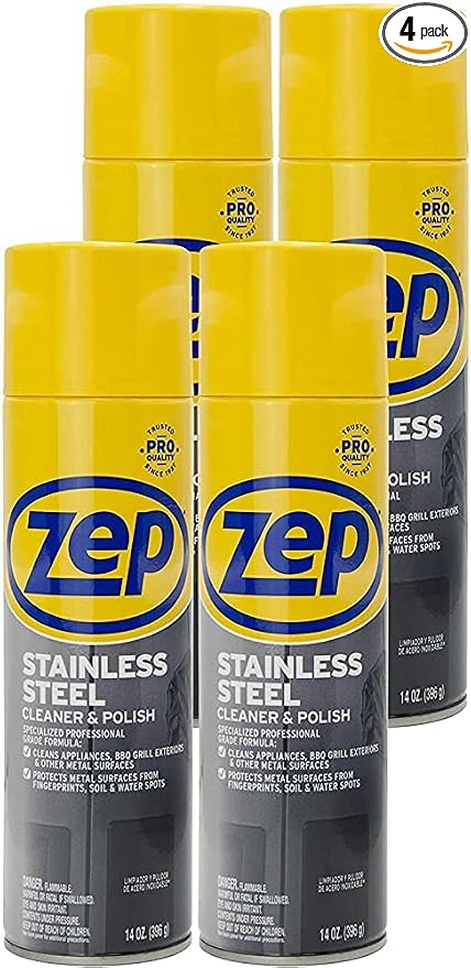 Zep Stainless Steel Cleaner and Polish 14 ounces (Case of 4) ZUSSTL14 - Protects Metal Surfaces from Fingerprints, Soil and Waterspots