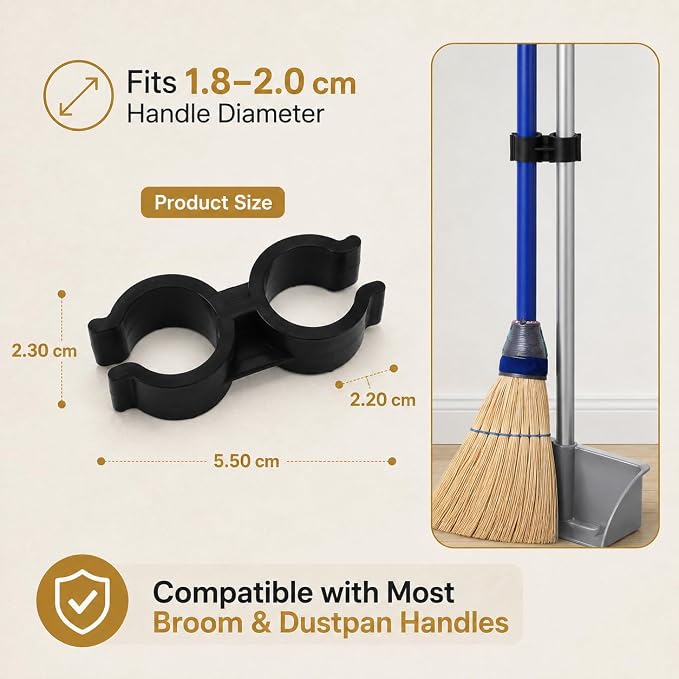 Garneck 4pcs Double Pipe Broom Clips: Plastic Connection Buckles Fits 1 8-2cm Diameter Dustpan Broom Wall Holder Clamp for Storage Cleaning Tool, Easy Installation