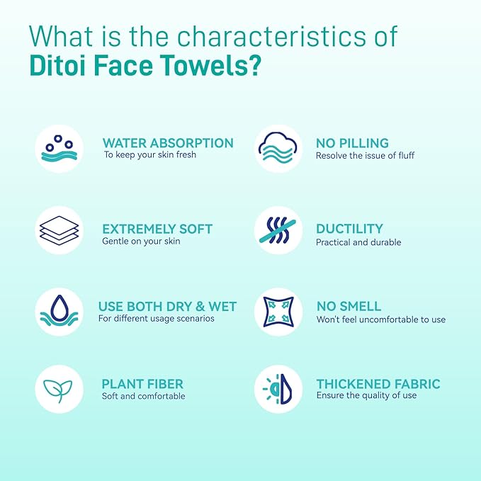 Ditoi Face Towels XXL, Ultra‑Soft Disposable Facial Towels | 10"×12" Thick Face Cloths for All Skin Types, Lint-free Dry Wipes for Skincare, Makeup Removal and Cleansing, 200 Count