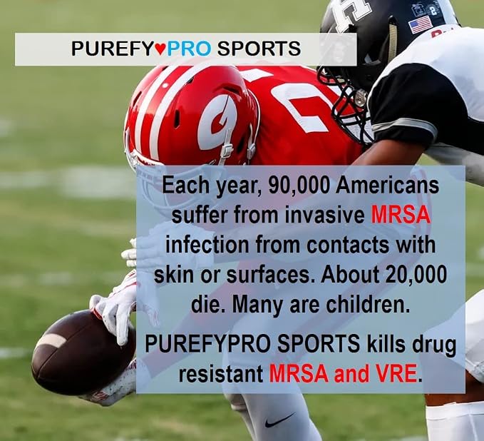 Purefypro Sports Equipment Disinfectant Spray - (3.4oz, 2pk) TSA Travel Size. Kills 99.9999% MRSA, HIV, Athlete Foot Fungus, Virus and Fungi. No Rinse, No Residue. Great For Sports Pads, Yoga Mats,