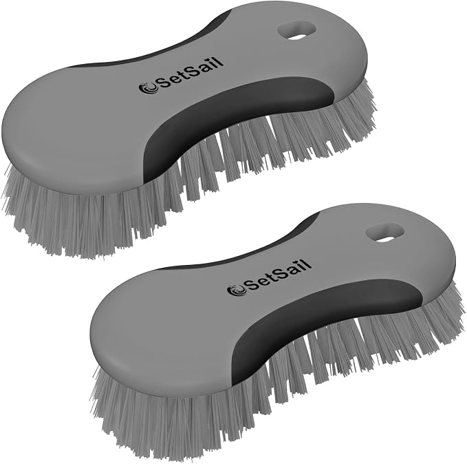 SetSail Multi-Purpose Scrub Brush of 2 Pack, Black Grey | Stiff Bristles Cleaning Brush with Non-Slip Grip Heavy Duty Scrub Brushes for Cleaning Bathroom Kitchen Tile Bathtub Sink