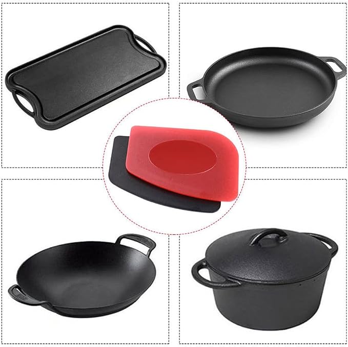 316 Upgraded Chainmail Scrubber with Silicone Handle Cast Iron Cleaner for Cast Iron Grill Pan Skillet Wok Bakeware Ergonomic to Hold Easy to Use Dishwasher Safe, Scrubber + Scraper + Towel (Black)